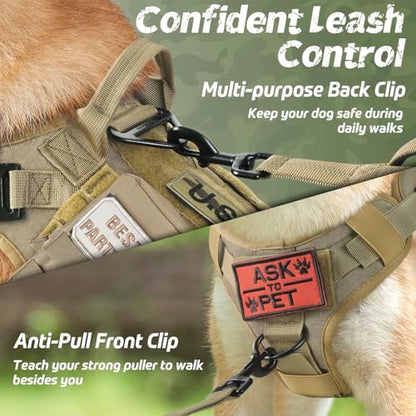 rabbitgoo Tactical Dog Harness for Medium, Heavy Duty Military No Pull Vest - color: Brown, size: Medium