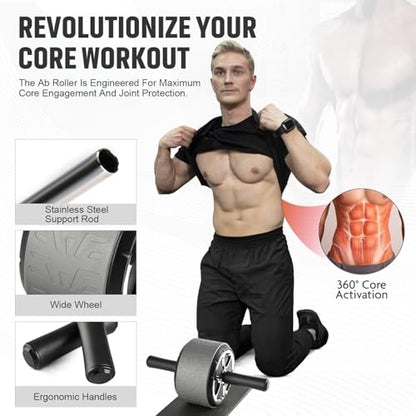 Ab Roller Wheel with Elbow Support and Kneeling Mat Automatic Rebound Abdominal Wheel Abs Workout Equipment for Home and Gym Exercise Roller for Core Workout