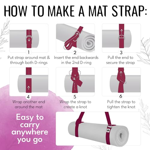 TECEUM 2 IN 1 Yoga & Mat Strap for Stretching – Cotton – 6/8/10 ft - color: Deep Raspberry, size: 8 ft