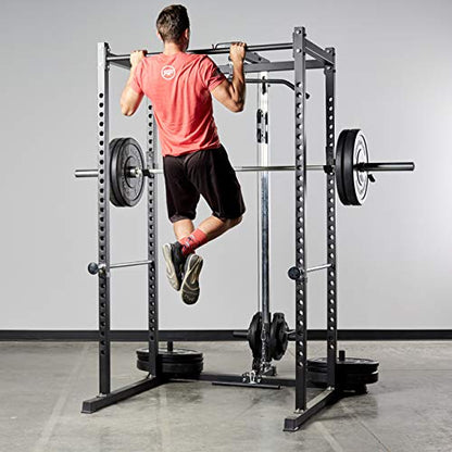 REP Fitness PR-1100 Power Rack Home Gym System, Squat Cage with Attachment Compatibility Multi-Grip Pull Up Bar, Adjustable J Cups, Extended Safeties, 700 lb Capacity, Strength Training Equipment - style: Power Rack + Lat/Row Attachment + Dip Attachment