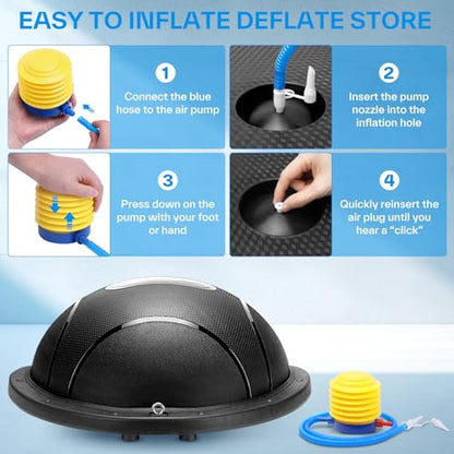 Sportneer Half Balance Ball - Inflatable Exercise Ball Trainer With Resistance Bands & Pump - Non-slip Yoga Ball for Stability, Core Training, Physical Therapy - Home Gym Equipment