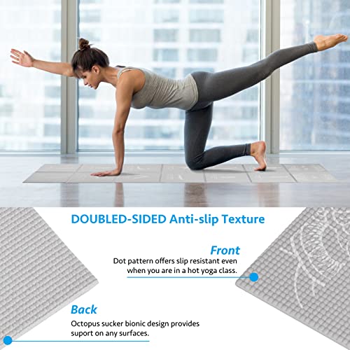 Foldable Yoga Mat for Women, Non Slip Exercise Mat for Home Gym, 5mm Travel Yoga Mats Set With Stretch Strap for Yoga Pilates and Fitness, 68"L x 24"W x 0.2 Inch Thick