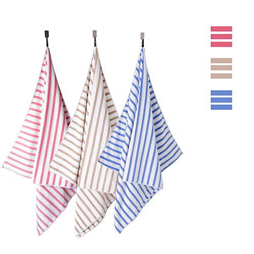 JML Microfiber Beach Towels with Hanging Loop, 27" x 55", Cabana Stripe Pink, Set of 6 - color: Stripe Pink, size: 6 Pack-27" x 55"