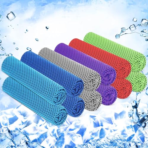 12 Pieces Cooling Towels, 40 x 12 Inch Ice Cool Towel for Neck and Face Microfiber Soft Breathable Chilly Rags for Yoga, Sports, Golf, Gym, Running, Workout(Assorted Colors) - color: Assorted Colors
