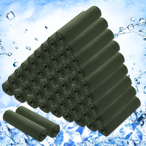 Hosuly 50 Pack Cooling Towels, 40"x12" Yoga Towels Ice Breathable Soft Chilly Sweat Rag Microfiber Workout Rags for Neck and Face for Gym Golf Sport Running(Olive Green) - color: Olive Green