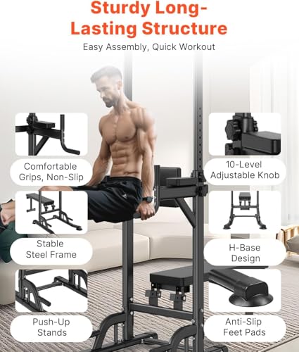 Power Tower Pull Up Bar, Assisted Pull Up Machine, Foldable Pull Up Bar and Dip Station, Portable Leg Lift Machine, Door Pullup Bar, Outdoor Indoor Chin Up Stand for Home Gym, Doorway Workout Equipment