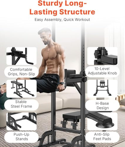 Power Tower Pull Up Bar, Assisted Pull Up Machine, Foldable Pull Up Bar and Dip Station, Portable Leg Lift Machine, Door Pullup Bar, Outdoor Indoor Chin Up Stand for Home Gym, Doorway Workout Equipment