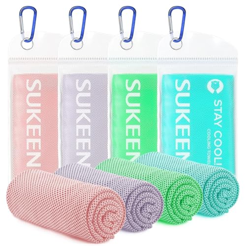 Sukeen 4 Pack Cooling Towels (40"x12") for Neck and Face, Cooling Neck Wraps, Breathable Cooling Towel for Hot Weather, Sweat Towels for Yoga, Sports, Golf, Gym, Camping, Running, Fitness, Workout
