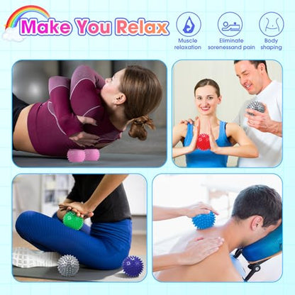 Liliful 12 Pcs Spiky Massage Ball Hard Foot Ball Roller Massager Firm Foot Arch Trainer 3 Inch for Deep Tissue Plantar Fasciitis Back Hands Muscles Soreness Exercise (Mixed Color)