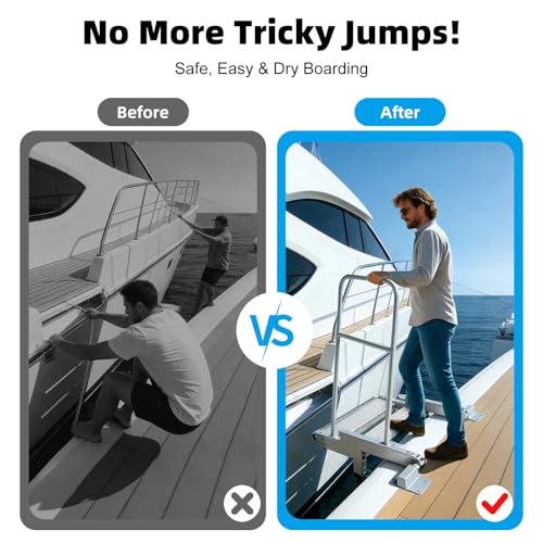 RYFT Fixed Boat Boarding Platform & Dock Extension Step, Heavy-Duty Marine-Grade Aluminum, Non-Slip Deck, Handrail Compatible for Boat Lifts, Docks & Pontoons
