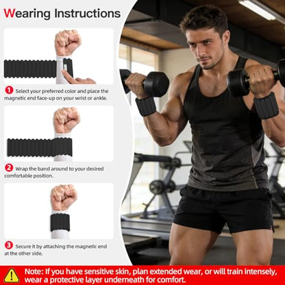 Abahub Wearable Wrist & Ankle Weights Set of 2, Stackable Magnetic Weighted Bracelet for Women, Waterproof Silicone Arm Leg Weights for Home Gym Workout, Walking, Yoga & Pilates - Black, 2.2LB