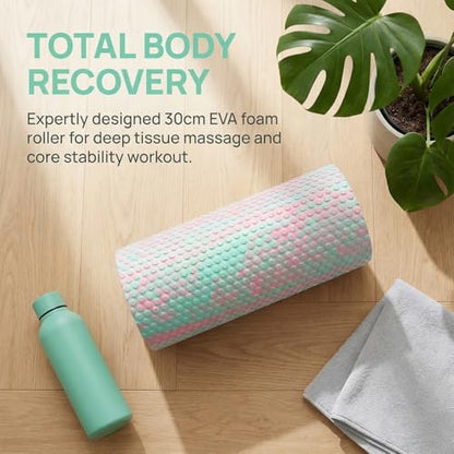 Travel Size Back Roller, High Density Foam Roller for Back Stretching, Physical Therapy, Yoga, Pilates, Post Workout Muscle Recuperation, 12" X 6" Round (Pink)