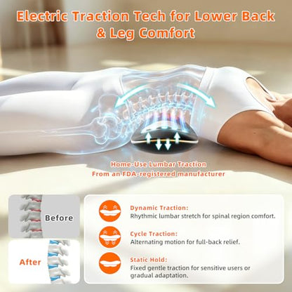 Zenopax 4-in-1 Electric Lumbar Traction Device - Adjustable Lower Back Massager for Pain Relief Deep Tissue with Heat, Vibration, Electrotherapy, Home Lumbar Decompression ＆ Sciatica Relief(Golden)