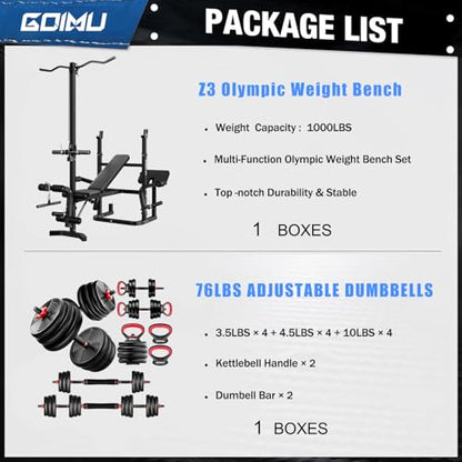 Z3 900LBS Olympic Weight Bench Set with Leg Extension, 9 in 1 Workout Press with Preacher Curl Pad and LAT Pulldown, Strength Training Bench for Home Gym - color: Bench and 76LB Dumbbells