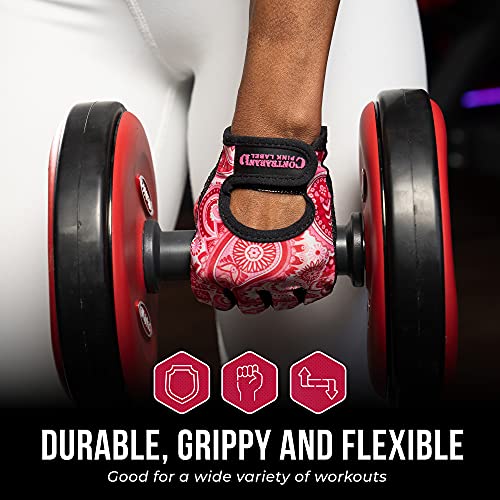 Contraband Pink Label 5387 Womens Design Series Paisley Print Lifting & Rowing Gloves (Pair) - Lightweight Vegan Medium Padded Microfiber Amara Leather w/Griplock Silicone
