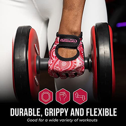 Contraband Pink Label 5387 Womens Design Series Paisley Print Lifting & Rowing Gloves (Pair) - Lightweight Vegan Medium Padded Microfiber Amara Leather w/Griplock Silicone