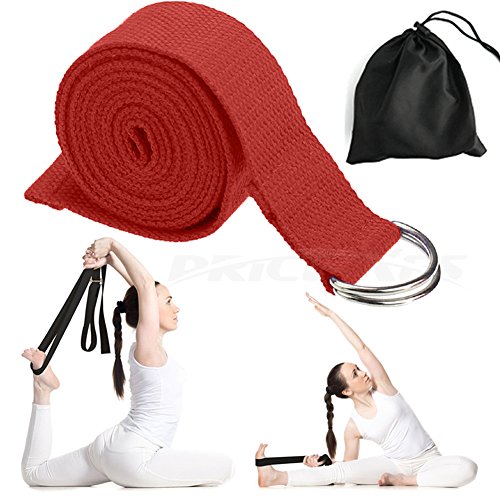 Yoga Strap – Sturdy Cotton Exercise Straps 6FT Straps - Adjustable D-Ring Buckle Gives Stretching Flexibility For Yoga Stretching & General Fitness Physical Therapy Pilates Gym Workouts - color: red
