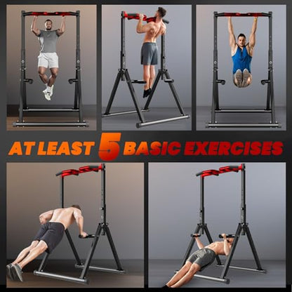 Power Tower Pull Up Dip Station Foldable, Pull Up Bar Station Adjustable, Multi-Function Home Gym, Strength Training Fitness Equipment, Triangular Design, for Home Outdoor - color: Black, Red-Multifunction Bar