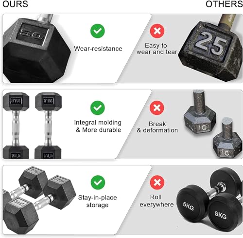 LIFERUN Single Dumbbell Rubber Coated Cast Iron Hex Black Dumbbell Free Weights, 30-85lb