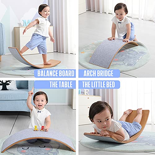 27.5-Inch Wooden Wobble Balance Board - Kid-Friendly Yoga and Body Training Toy