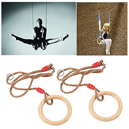 2pcs Wooden Gymnastics Rings with Adjustable Ropes Fitness Training Rings for Children Adults Indoor Equipment Outdoor Indoor