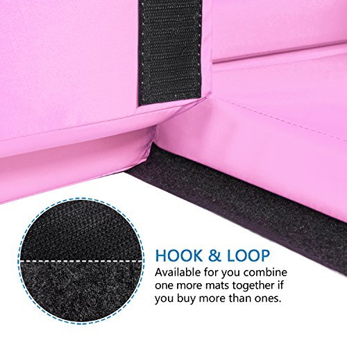 Bonnlo Folding Exercise Aerobics Mat, 6ft x 2ft x 2in PU Leather Mats with Carrying Handles with Hook & Loop Fastener for MMA, Stretching, Cheerleading Martial Arts,Gymnastic