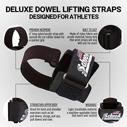 Schiek Sports Model 1000-DLS Deluxe Dowel Lifting Straps - color: Black