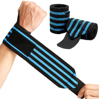 Wrist Wraps 18" Thumb Loop Straps for Powerlifting & Bench Press - color: Blue