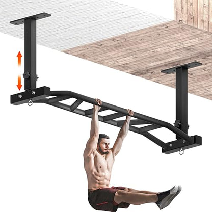 48" Ceiling Mount Pull Up Bar - Heavy Duty Multi-Grip Chin Up Bar for Garage/Home Gym and Strength Training, Adjustable Height&Supports to 600 Lbs
