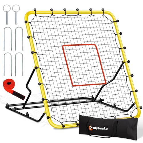 48" x 52" Baseball & Softball Rebounder Net with 3 Adjustable Angles - Pitch Back Rebound - Bounce Back Return Net - Fielding Trainer with Carry Bag - Super Stable & Easy Set Up (Yellow, Small)