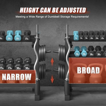 3-Tier Dumbbell Rack, 1200LB Capacity Adjustable Weight Rack for Home Gym, Heavy-Duty Weight Stand for Dumbbells Kettlebells & Weight Plates(Rack Only)
