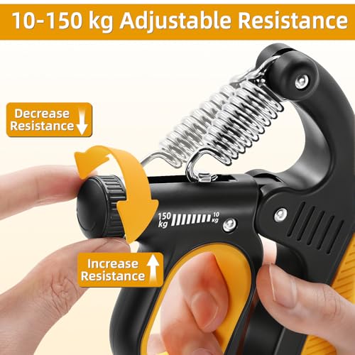 Grip Strength Trainer Adjustable 22-330 lbs, Hand Gripper Strengthener with Counter, Heavy Duty Forearm Strengthener, Wrist & Finger Exerciser, Grip Trainer for Hand Strength, Rehab & Workout, Orange