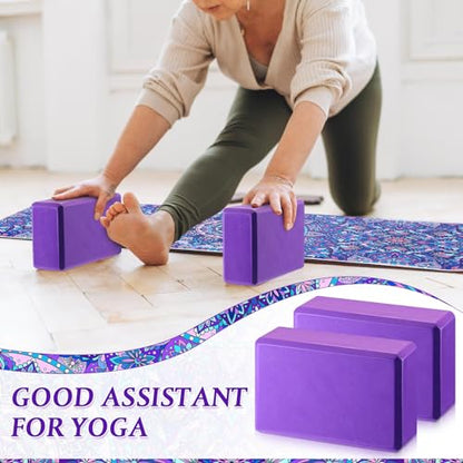 Tinideya 3 Pcs Yoga Mat Yoga Block 6 MM Thick Yogas Mat Non Slip with Carrying Strap Travel Mats for Exercise, Fitness, Pilates, Floor Workouts
