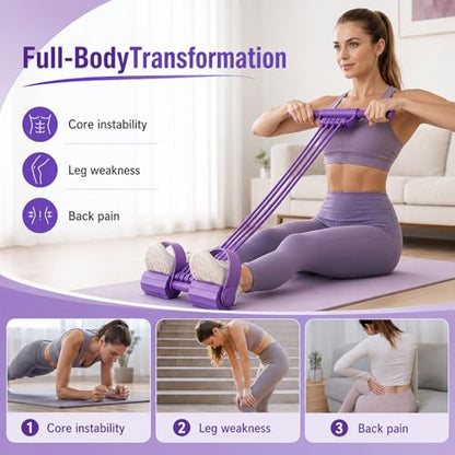 Pedal Resistance Band with Handles, 8 Tube Upgraded Exercise Band, 3-in-1 Multi-Function Latex Fitness Equipment for Foot Pull, Back & Chest Workout - color: pink
