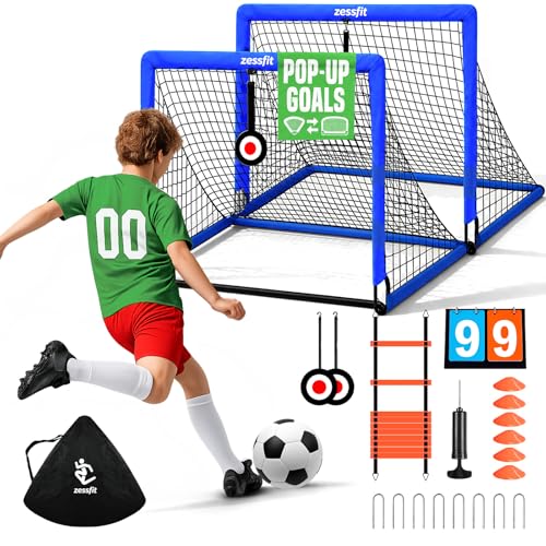 Kids Soccer Goal Set for Backyard, Portable Soccer Nets Set of 2 with Soccer Ball, Scoreboard, Agility Ladder, Cones and Target Nets, Indoor Outdoor Soccer Training Equipment for Boys and Girls - color: Blue, size: 6x4FT