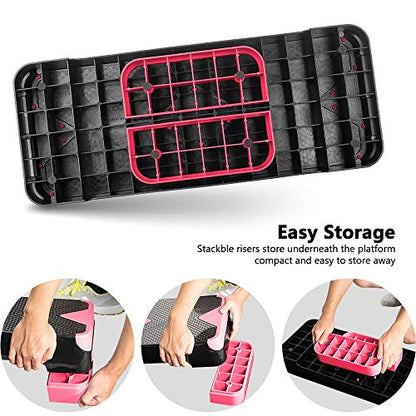 Adjustable Workout Aerobic Stepper, Aerobic Exercise Step Platform with 2 Risers, Exercise Step Deck for Fitness, 26.5" Trainer Stepper with Non-Slip Surface Home Gym & Extra Risers Options - color: Pink&Black