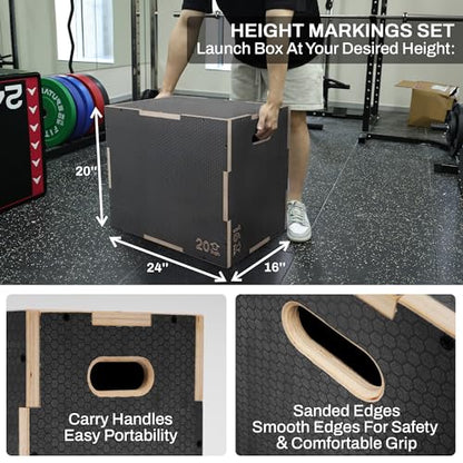 Signature Fitness 16" x 14" x 12" Non-Slip Wooden Plyo Box Jump Exercise Platform, Plyometric Workout Equipment for Home Gym, Training Step Box, Gray - size: 16x20x24"