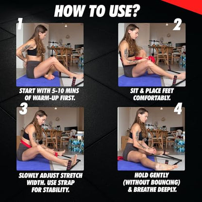 3 Bar Leg Stretcher for Splits and Adductor Stretch to Over 180°, Split Machine for Flexibility with 6 Regulations - Legs Spreader, Groin Stretcher, Ballet, with Padded Grips and Strap