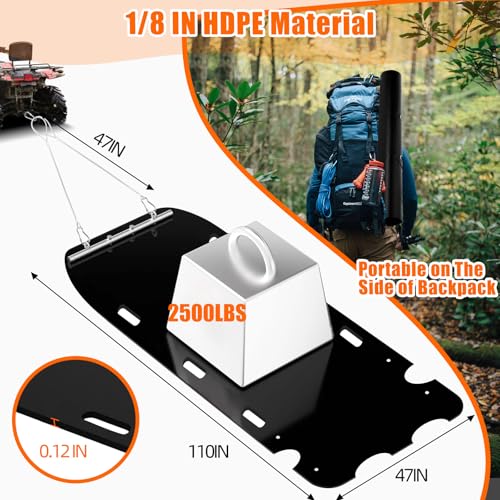 47” x 110” Yard Drag Sled with Pull Cables 1/8 HDPE Thickened Yard Sled Heavy Duty Multipurpose Yard Drag Mat for Hauling Debris, Construction Materials, Logs and Hunting Trophy - size: 47” x 110”