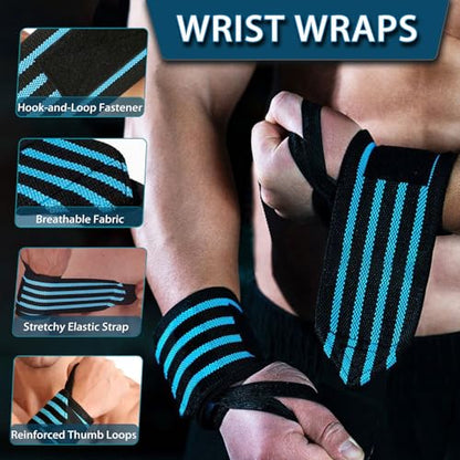 Wrist Wraps 18" Thumb Loop Straps for Powerlifting & Bench Press - color: Blue