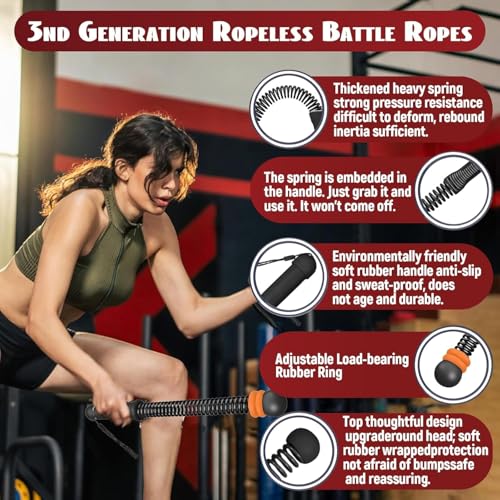 Portable Weighted Ropeless Battle Ropes, Adjustable Cordless Battle Rope Non-Slip Handle with Storage Bag for Home Gym, Fitness Equipment for Women Men HIIT Cardio Strength Training