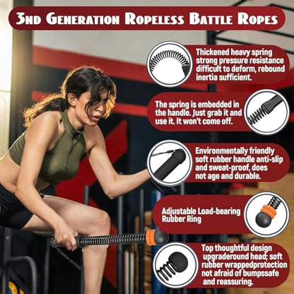Portable Weighted Ropeless Battle Ropes, Adjustable Cordless Battle Rope Non-Slip Handle with Storage Bag for Home Gym, Fitness Equipment for Women Men HIIT Cardio Strength Training