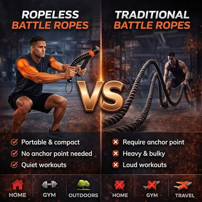 Portable Ropeless Battle Ropes, Heavy Duty Cordless Workout with Adjustable Weights, Cordless Fitness Men & Women Rope for Home Gym Strength Training & HIIT Low-Impact Equipment