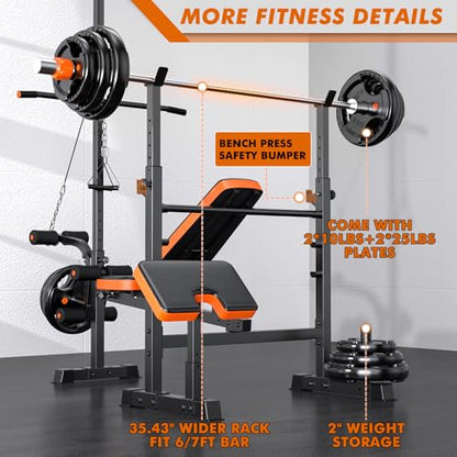 XDDIAS Bench Press Set, 880LBS Adjustable Weight Bench with Leg Extension and Preacher Curl Pad, 8 IN 1 Multi-Function Gym Bench with LAT Pulldown Pulley System, Full-Body Workout Home Gym Equipment - color: Black