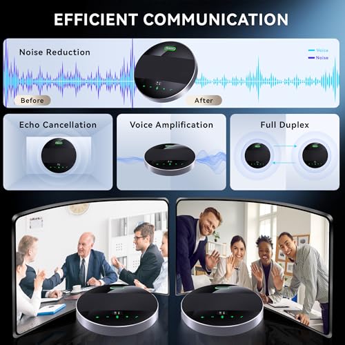 Tenveo MagiCall-EX Bluetooth Conference Speakerphone, Daisy Chain Expandable for up to 30 Attendees, 360° Voice Pickup, AI Noise Cancelling, USB/Bluetooth Wireless Speaker for Meetings & Large Rooms - color: Cosmic Black