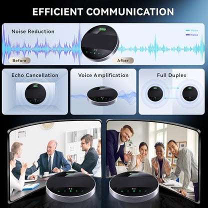 Tenveo MagiCall-EX Bluetooth Conference Speakerphone, Daisy Chain Expandable for up to 30 Attendees, 360° Voice Pickup, AI Noise Cancelling, USB/Bluetooth Wireless Speaker for Meetings & Large Rooms - color: Cosmic Black