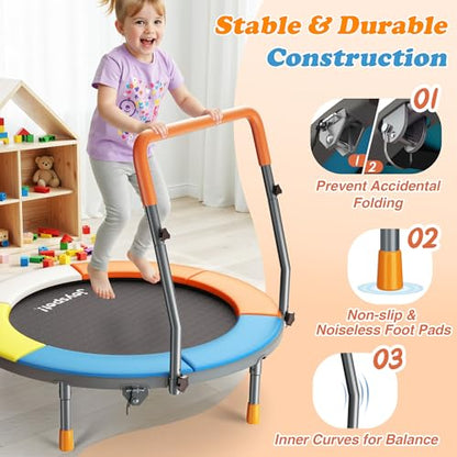 Premium 3FT Foldable Toddler Trampoline for Kids Ages 3-6, 36 Inch ASTM Certified Mini Trampoline with Adjustable Handle, 100 lbs Capacity, Quiet Elastic Bands, Safe for Indoor Outdoor Use