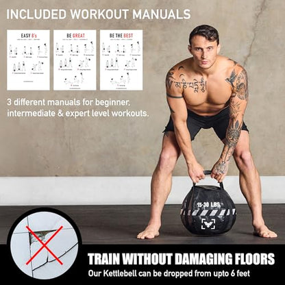 Elite Kettlebell Sandbag - Heavy Duty Sand Weights Bag for Cross Training, Strength Training, Workout, Functional Fitness, Adjustable Weight, Durable Training Equipment for Home & Gym (UN-FILLED)