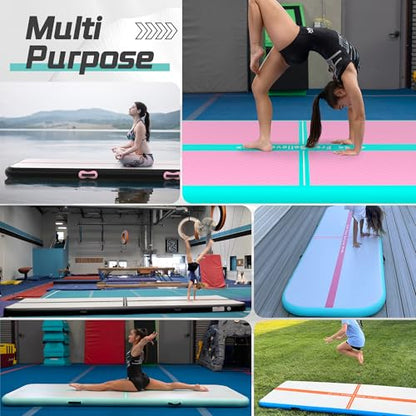 FINCOME Inflatable Gymnastics Mat Tumble Track Air Mats for Home with Pump - color: Green Red, size: 10ft*3.3ft*4inches(3m*1m*0.1m)