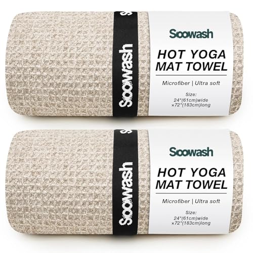 Hot Yoga Towel,Microfiber Yoga Mat Towels Non Slip for Hot Yoga Absorbent Microfiber Sweat Anti-Slip Cover,Bikram,Pilates,Exercise,Fitness 24 inch X 72 inch Beige 2 Pack - color: Dark Beige, size: 24 inch X 72 inch
